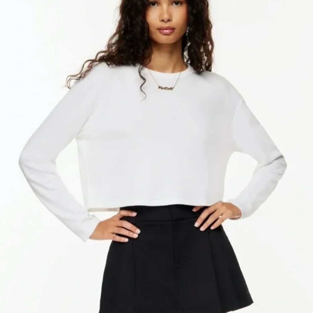 Aritzia Sunday Best Waffle Knit Long Sleeve Cropped Baby Tee White Women’s XXS